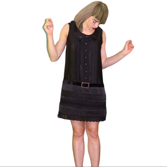 Anna Sui Shirt Dress Target Sleeveless Scoop Neck Collar Drop Waist Belted Mini - Picture 7 of 16